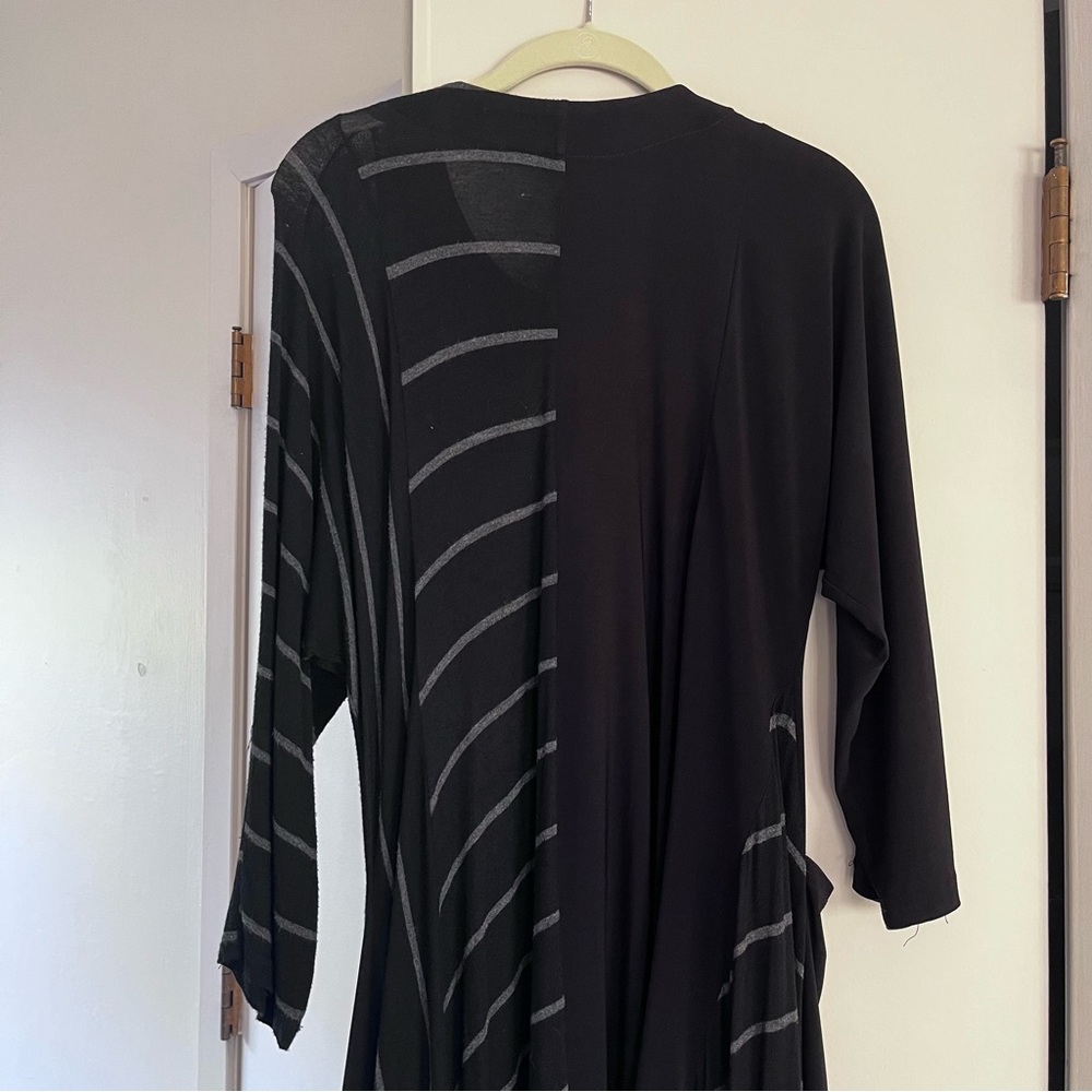 Heydari Dress Womens (M/L) Wearable Art Black Grey Stripe Midi Pockets Lagenlook - Picture 10 of 14